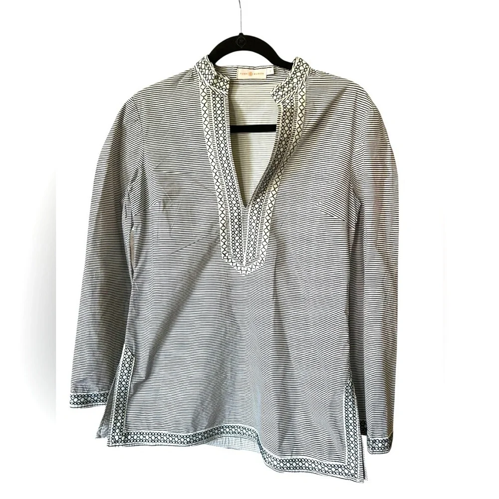 Tory Burch Striped Top in Navy and Cream